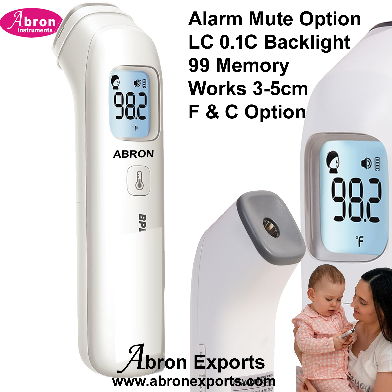 Clinical Thermometer Digital LCD BPL Forehead Infrared 3Color Backlit For Fever Alarm Beep Non Contact Memory Hospital 10pc Abron ABM-2185HDB 